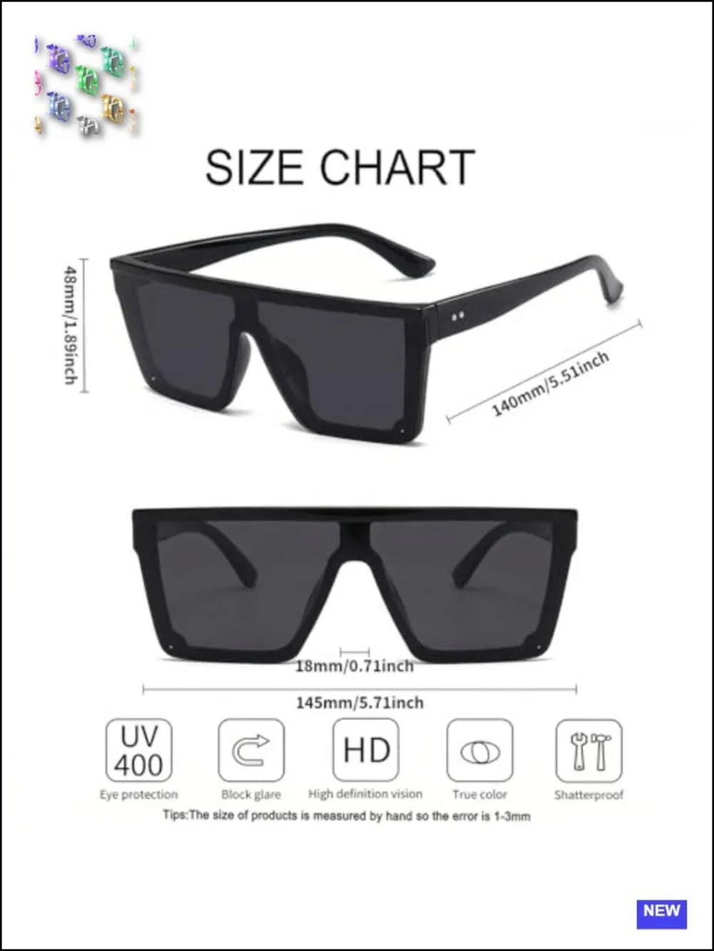 Oversized Square Sunglasses UV400 Protection Unisex